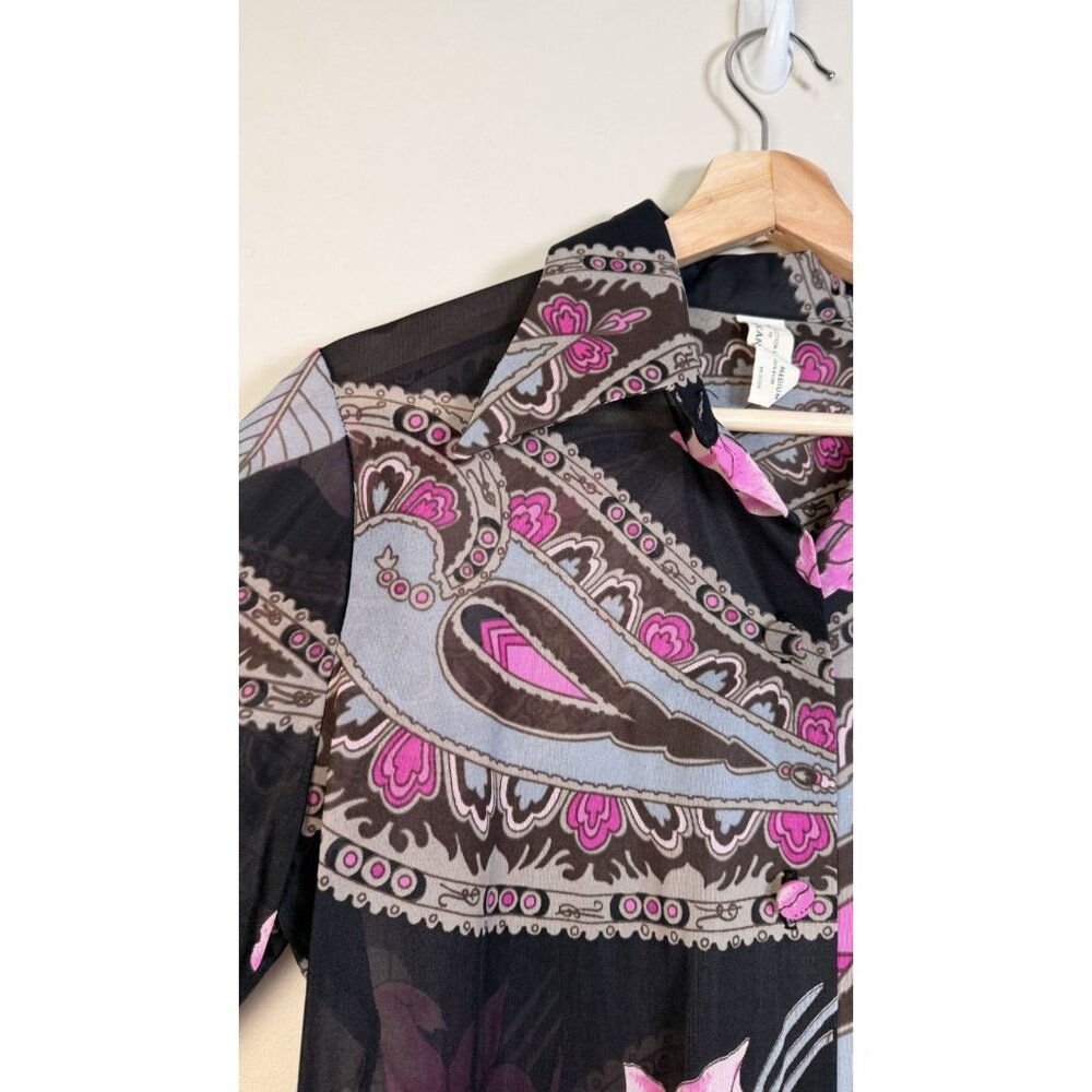 Vintage 70s Women’s Shirt Paisley Gogo Mod Disco Hippie Button Sheer Size Med - Picture 4 of 11